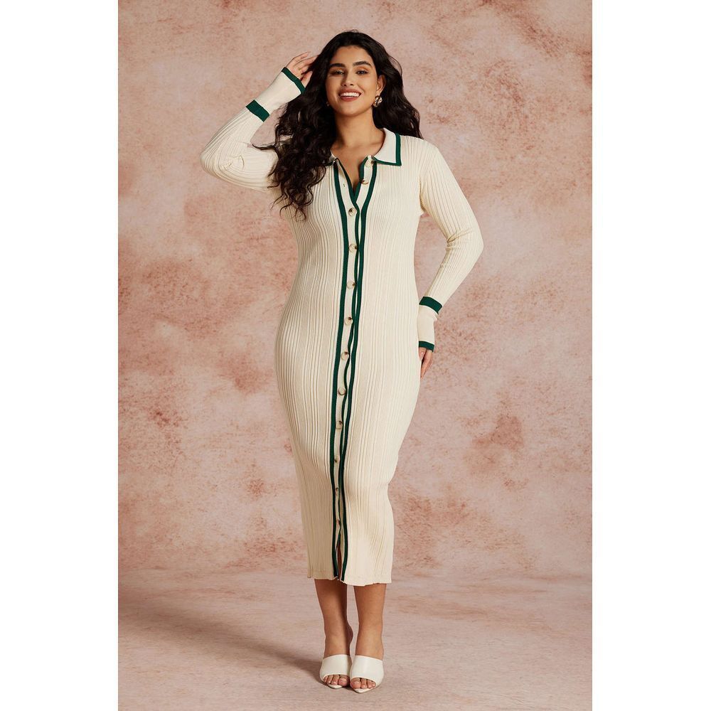 Elegant Cream and Green Maxi Dress